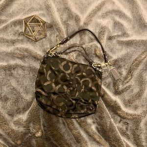 Coach Brown and gold shoulder cloth purse